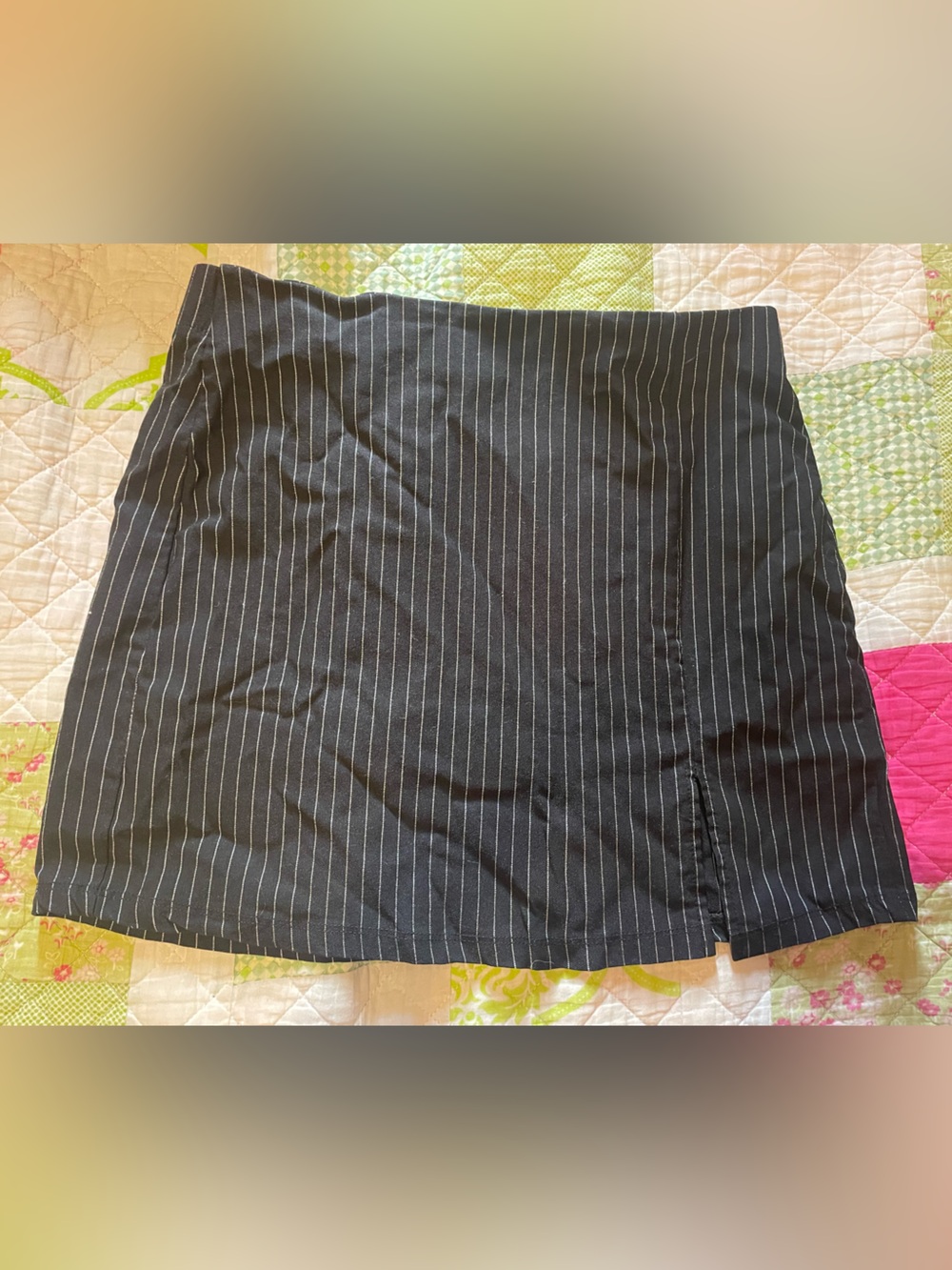 Wet Seal Black Pinstripe Mini Skirt with Front Slit